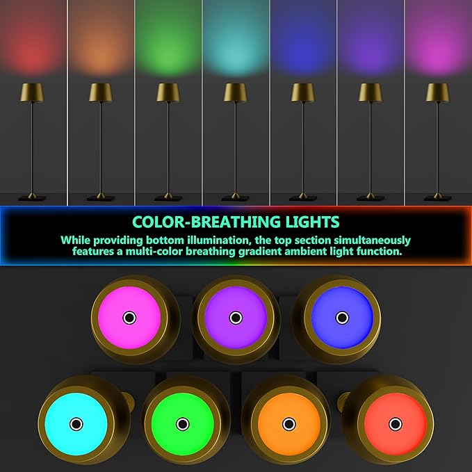 Modern LED Color-Changing Cordless Table lamp, 7 Colors, metal Shade, Touch - Image 5