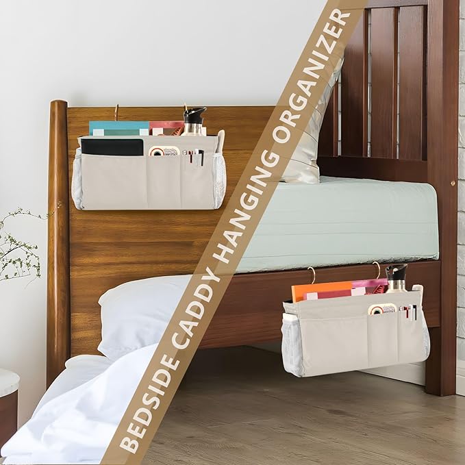 KOPIRIT Beige Bedside Caddy Storage Bag Bedside Organizer - Image 7