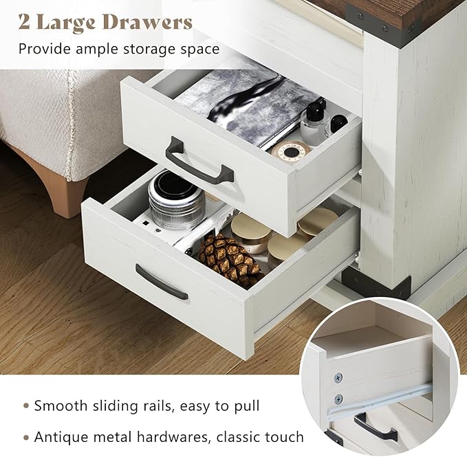 AMERLIFE Farmhouse End Table Set of 2, Heavy Duty Bedside Nightstands - Image 4