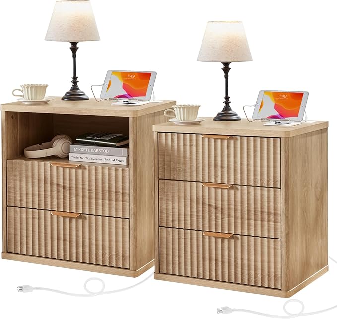 LEYAOYAO Fluted Farmhouse Nightstand Set of 2 by LEYAOYAO-Findtheshiningpointofyourideallife%EF%BC%81