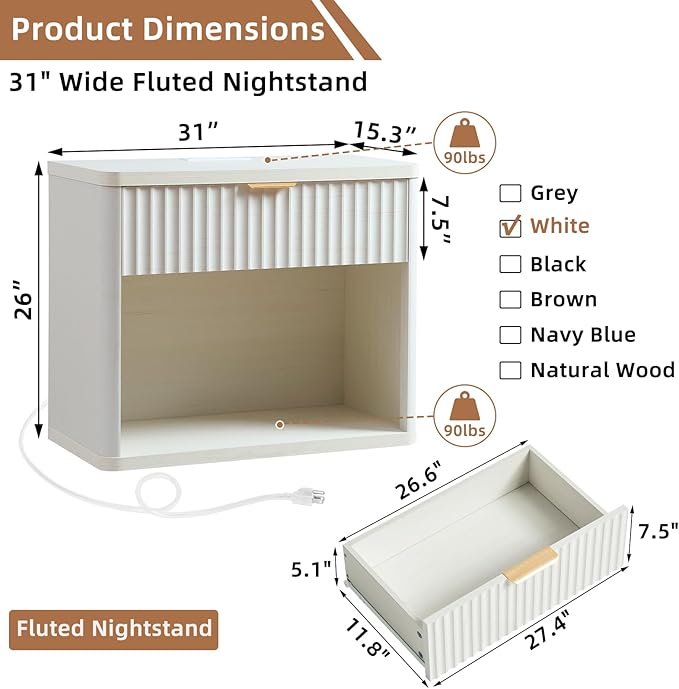 LEYAOYAO 31" Wide Fluted Nightstand Set of 2 - Image 2