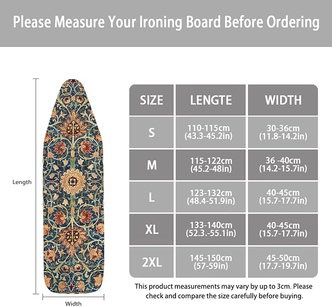 ZCFYGDX Vintage Flower Print 15 x 48 Ironing Board Covers Nylon Buckle Straps - Image 6