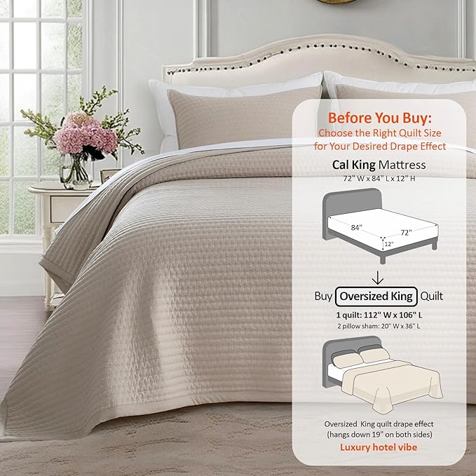 Oversized King Quilt Set 112"x106" – Soft Washed 3-Layer Lightweight California - Image 3