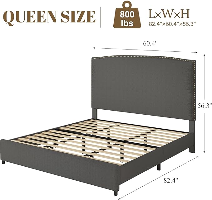 Queen Size Upholstered Platform Bed Frame - Image 2