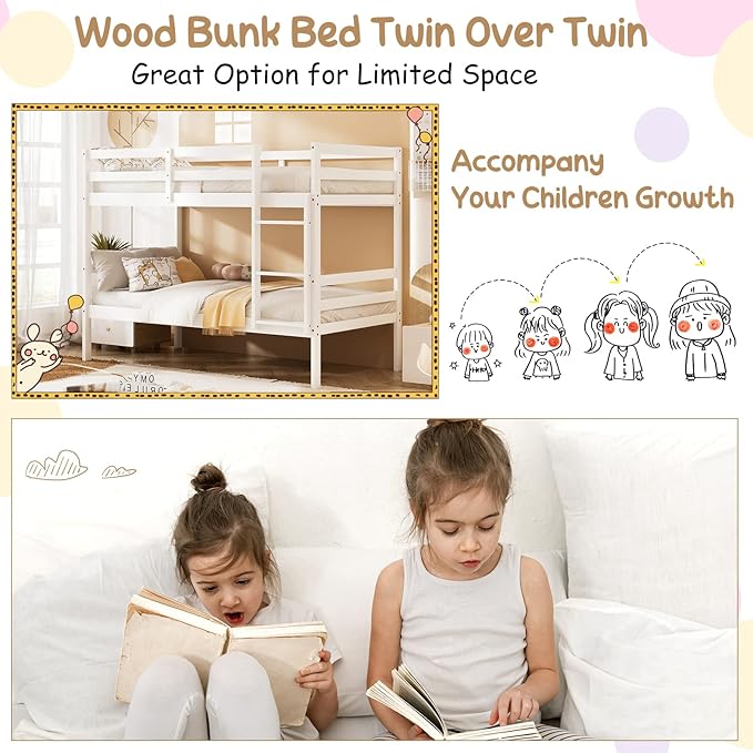 KOMFOTT Wood Bunk Bed Twin Over Twin, Bunk Bed - Image 8