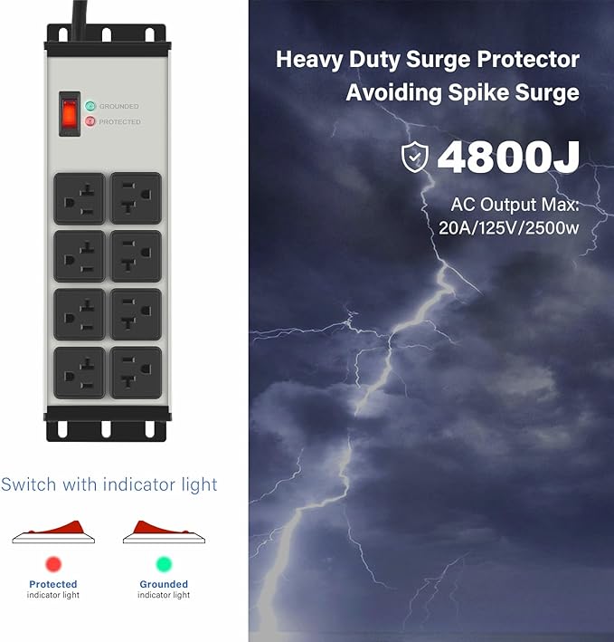 CCCEI 2PCS Heavy Duty Power Strip Surge Protector 20 AMP, 8 Outlets 12 Gauge - Image 2