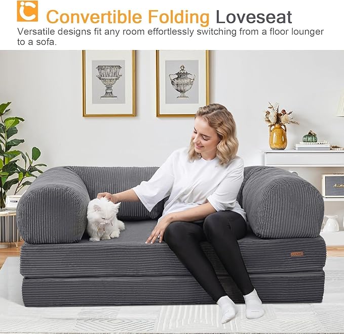 COMAX Futon Sofa Bed, 4-in-1 Floor Foldable Sofa Couch Queen - Image 4
