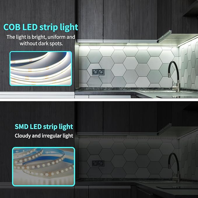 32.8ft COB LED Strip Lights 6000K White Dimmable DC 24V Flexible LED Tape Light - Image 4