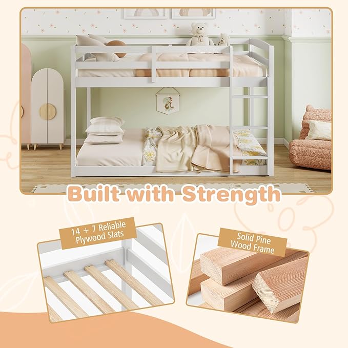 KOMFOTT Low Bunk Bed Full Over Full, Solid Wood Full Bed Frame - Image 5