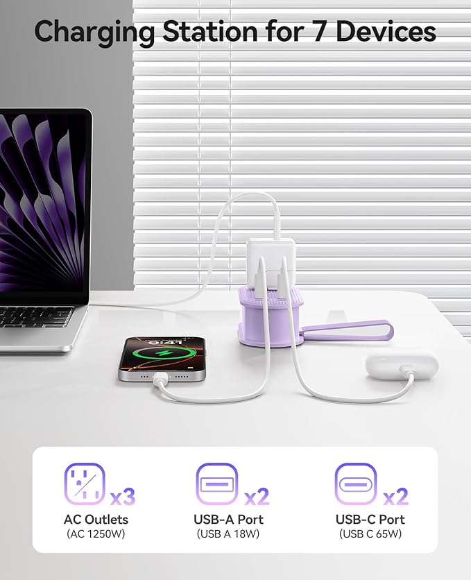 ORICO 65W USB Travel Power Strip, 7 in 1 Charging Station - Image 3