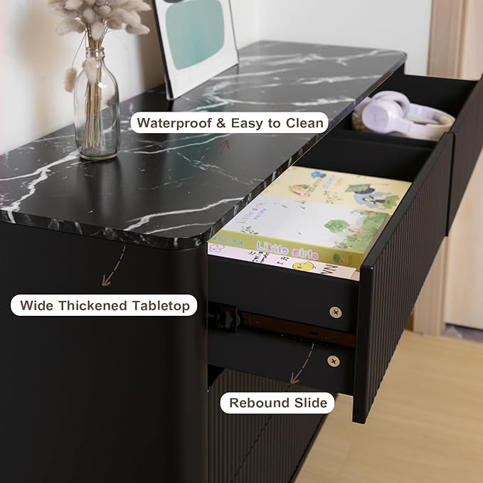 Fluted 6 Drawers Dresser for Bedroom, Wooden Dresser TV Stand, Wood Drawer - Image 6