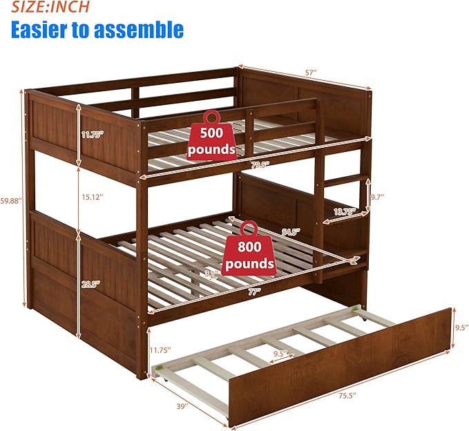 TSAMPA Latest Upgraded & Stronger Heavy Duty Solid Wood Full Over Full Bunk Bed - Image 2