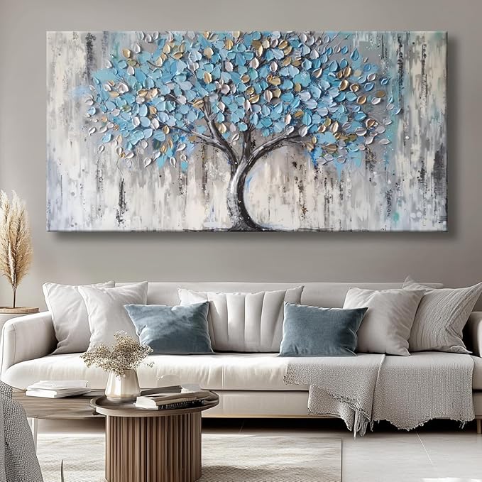 Huaaliunn Blue Tree Canvas Wall Art - Image 4