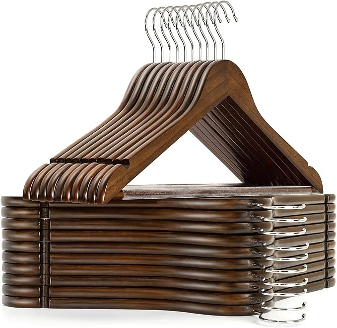 Amber Home 20 Pack Vintage Wooden Coat Hangers, Walunt Wood Suit Hangers by AmberHome
