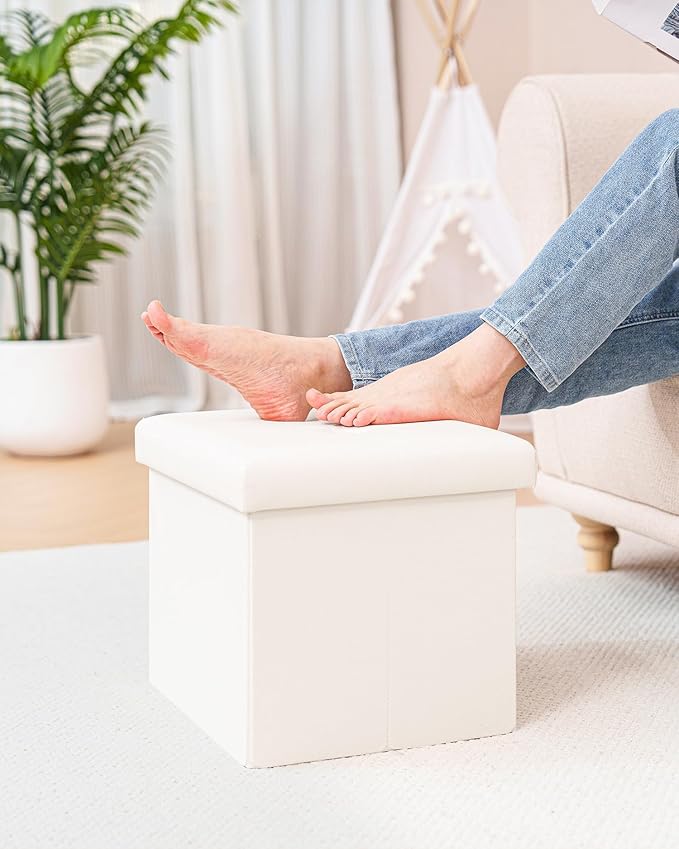 B FSOBEIIALEO Folding Storage Ottoman, Faux Leather Footrest Seat Coffee Table - Image 2