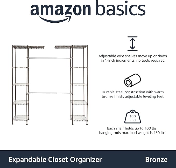Amazon Basics Expandable Metal Hanging Closet Organizer and Storage Rack - Image 3
