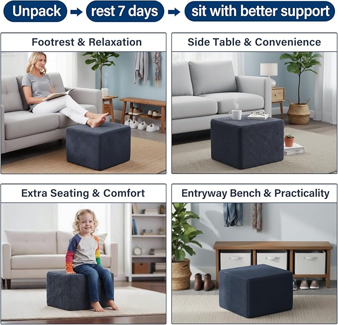 Tiita Stuffed Pouf Ottoman, Square Foot Stool Fluffy Floor Poufs Chair - Image 2