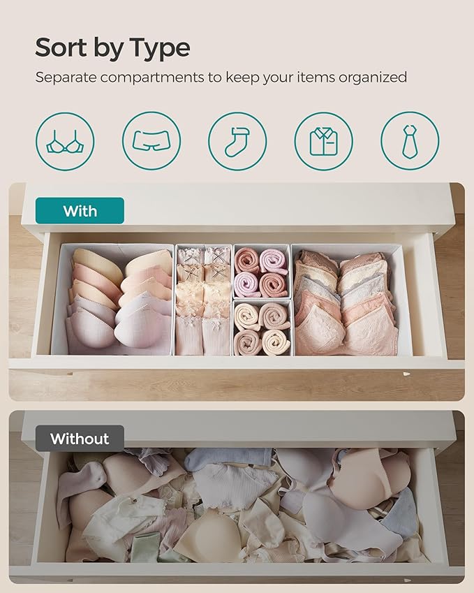SONGMICS Drawer Organizer, Dresser Drawer Organizers, Foldable Fabric Storage - Image 3