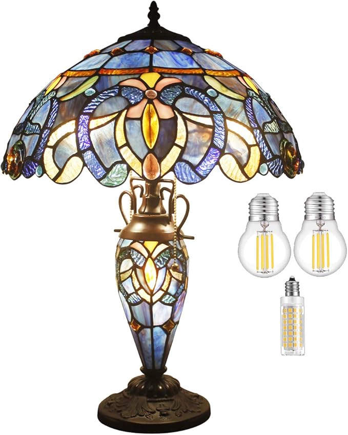 WERFACTORY Tiffany Style Table Lamp Blue Purple Cloudy Stained Glass by WERFACTORY