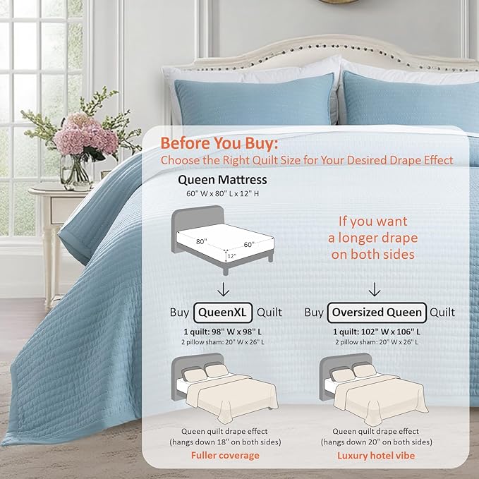 KASENTEX Queen XL Quilt Set 98"x98" – Soft Washed 3-Layer Lightweight Bedspread - Image 3
