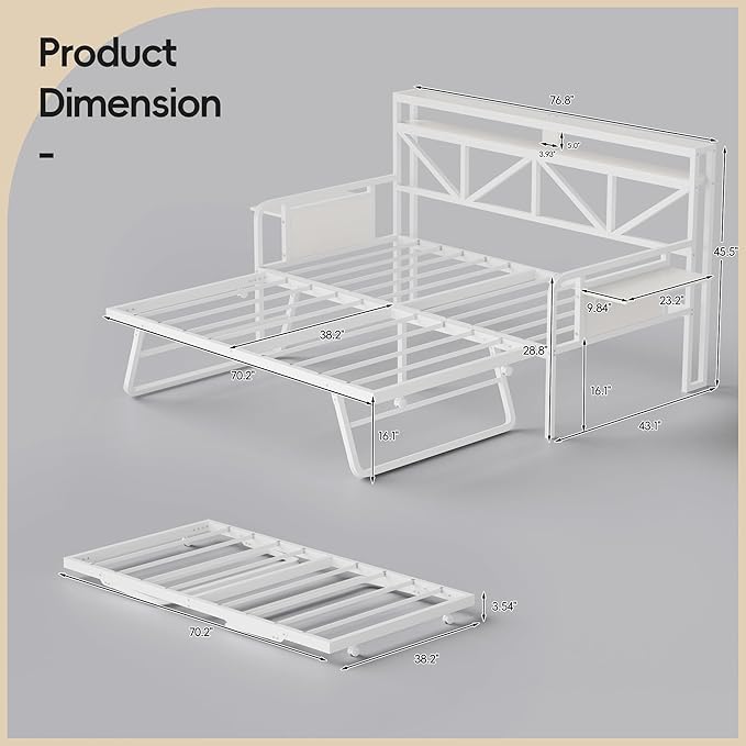 Daybed with Trundle, Heavy Duty Metal Twin Bed Frame with LED Lights & 2-Tier - Image 9