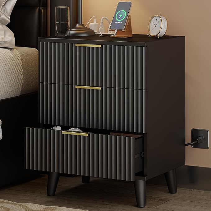 Lulive Wood 3 Drawers Dresser Fluted Night Stand by Lulive