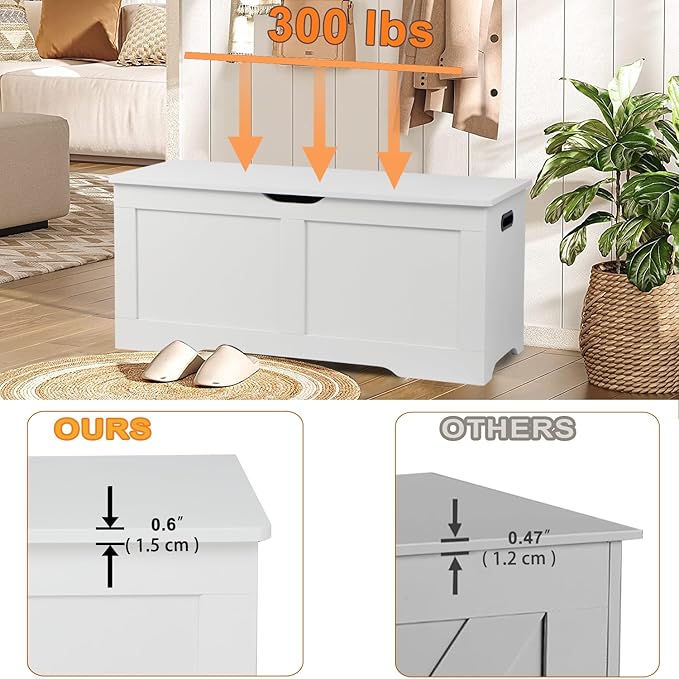 Timberer 39.4" Storage Chest, Wooden Storage Bench, Lift Top Toy Chest - Image 5