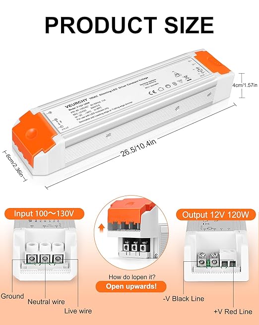 120W 12v Dimmable LED Driver, Triac LED Dimmable Transformer Compatible - Image 3
