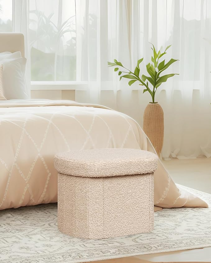 B FSOBEIIALEO Storage Ottoman for Dorm Room, Boucle Folding Storage Ottoman - Image 2