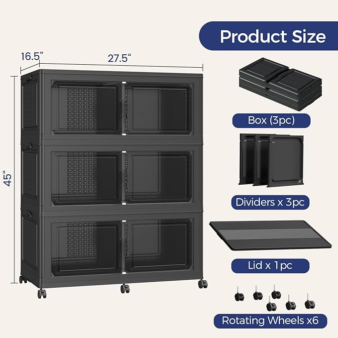 120GAL Storage Bins with Lid and Wheels, Stackable Closet Organizers and - Image 2