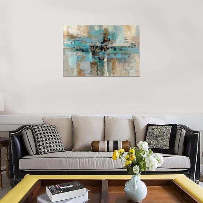 DZL Art A74769 Canvas Prints Abstract Wall Art Print Paintings Blue and Brown - Image 4