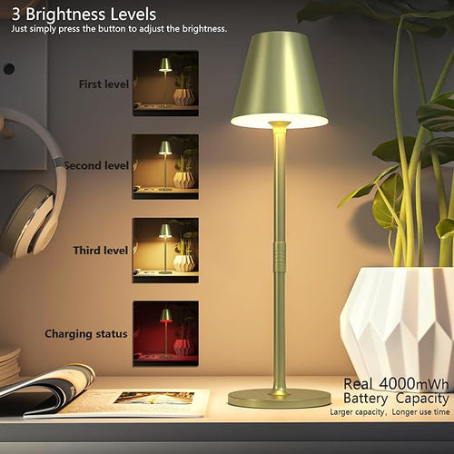 2Pack LED CordlessTable Lamp, 4000mAh Rechargeable Battery Desk lamp, 3 Level - Image 2