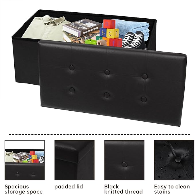 xupersodys 30 Inches Folding Storage Ottoman Bench, Faux Leather Footstool - Image 4
