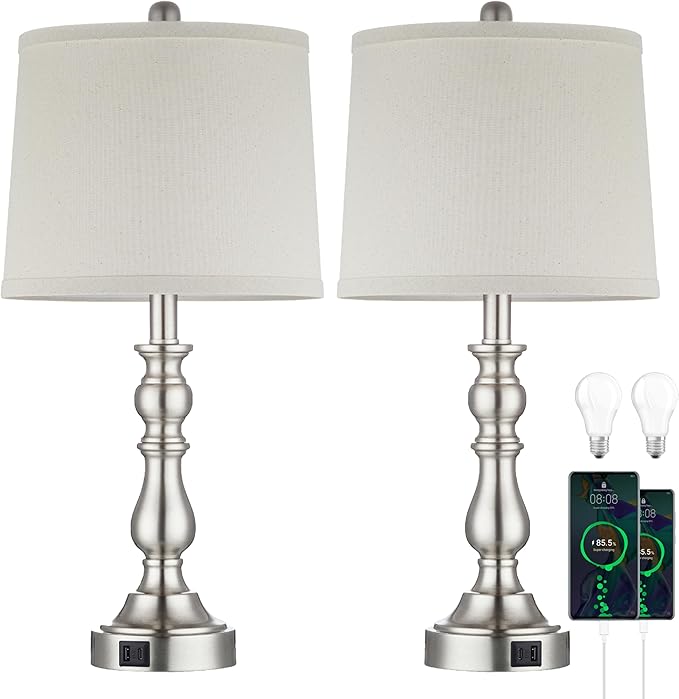 Farmhouse Side Table Lamps for Living Room Set of 2 - Image 7