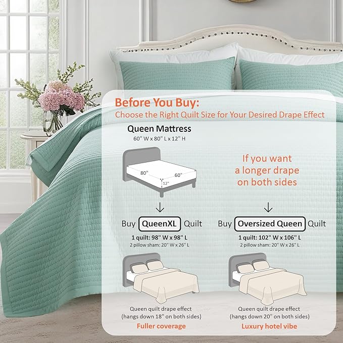 KASENTEX Queen XL Quilt Set 98"x98" – Soft Washed 3-Layer Lightweight Bedspread - Image 3