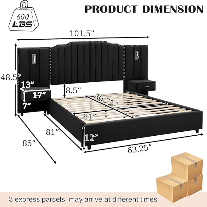 Luxury Queen Bed Frame with Headboard and Storage, Velvet Fabric Upholstered - Image 2