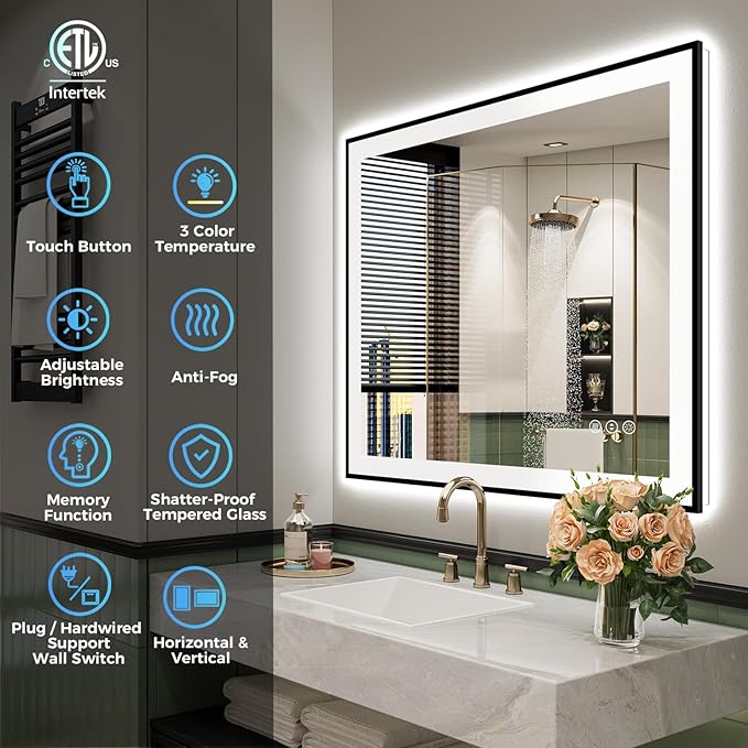 YEELAIT 36x36 Inch LED Bathroom Mirror - Image 2