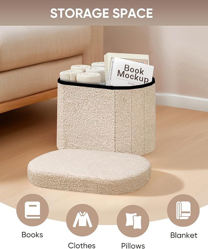 B FSOBEIIALEO Storage Ottoman for Dorm Room, Boucle Folding Storage Ottoman - Image 4