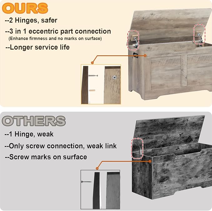 Timberer 31.5" Storage Chest, Wooden Storage Bench, Lift Top Toy Chest - Image 4