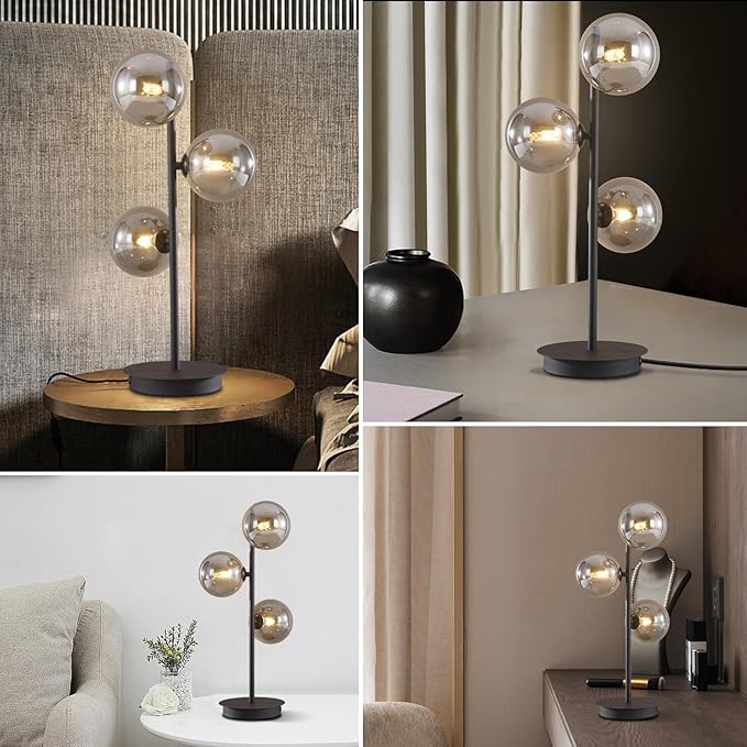 Mid Century Modern Table Lamp Smoky Grey Glass Globe Desk Lamp Industrial - Image 4