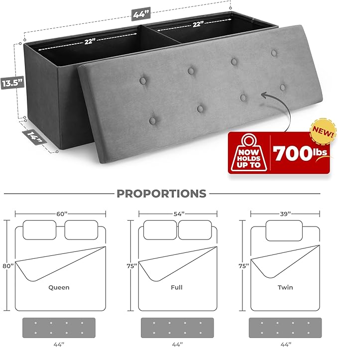 Sorbus Storage Ottoman Bench – Collapsible/Folding Bench Chest - Image 3