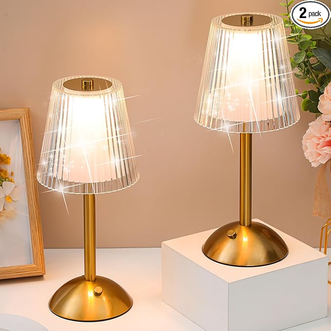 Liliful 2 Pcs Cordless Table Lamp Rechargeable Touch LED Small Gold Portable by Liliful