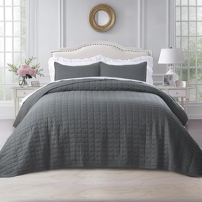 Oversized King Quilt Set 112"x106" – Soft Washed 3-Layer Lightweight California by KASENTEX