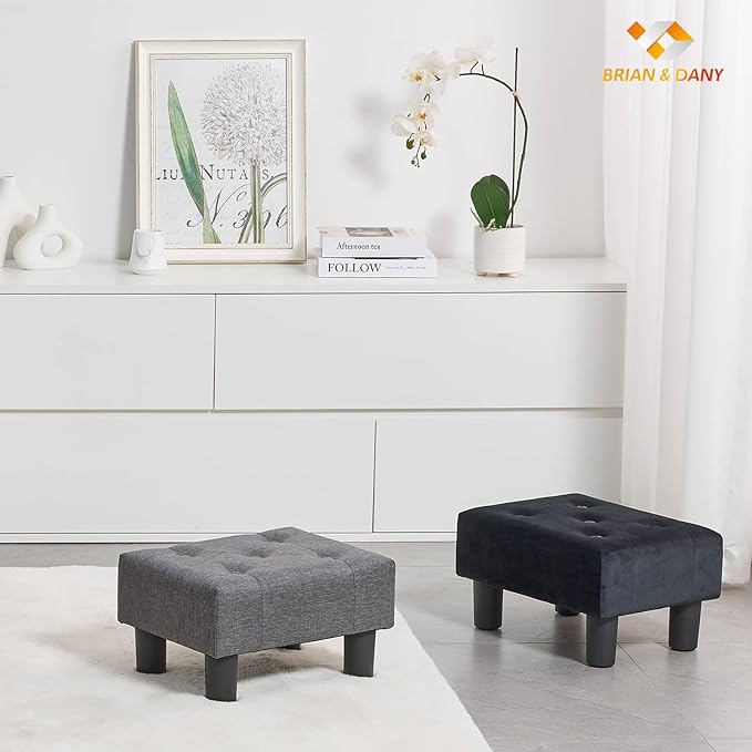 BRIAN & DANY Small Foot Stool, Velvet Foot Stools - Image 2
