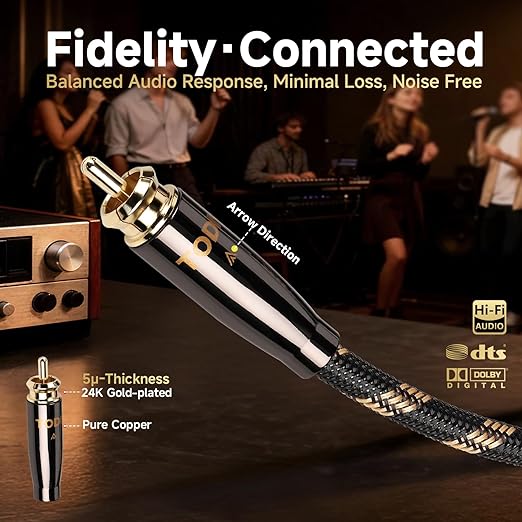 TODN Digital Coaxial Cable 75-Ohm Audiophile SPDIF Coax Audio Cable RCA to RCA - Image 3