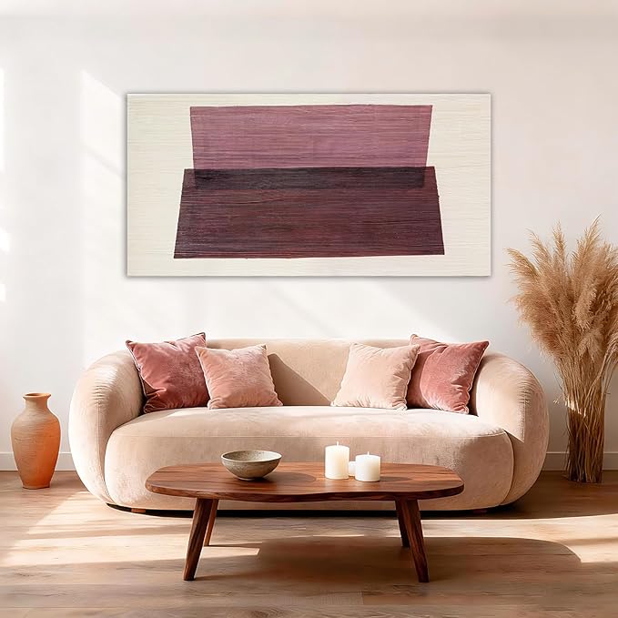 YETHEN WAL Neutral Burgundy Mauve Abstract Wall Art, Hand-Painted Textured by Unknown