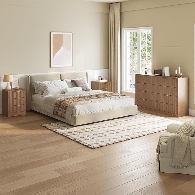 8 Drawer Dresser & 3 Drawer Nightstand Set 3-Piece, Tall Fluted Dresser and - Image 4