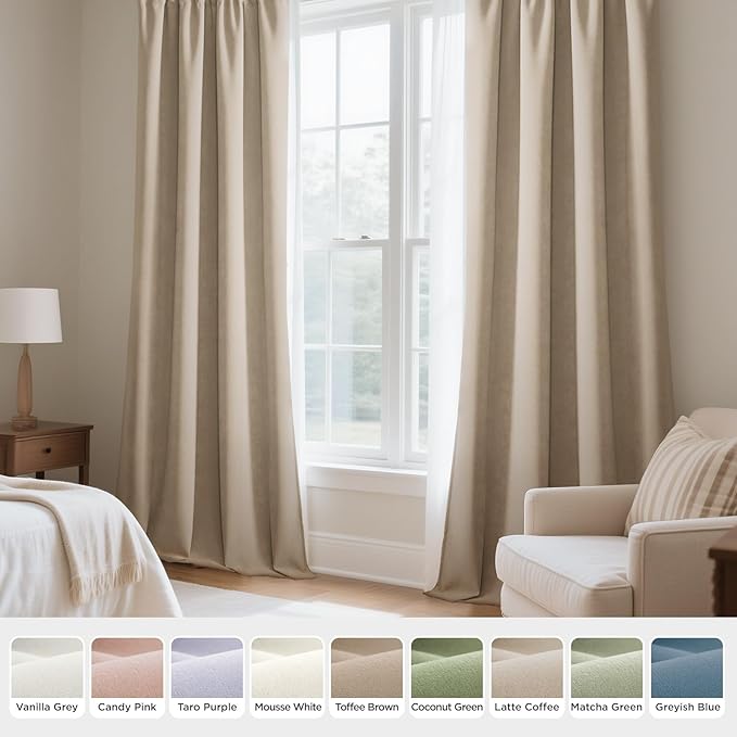 Joydeco Latte Coffee Velvet Curtains 72 Inches 2 Panels, Luxury Thermal - Image 7