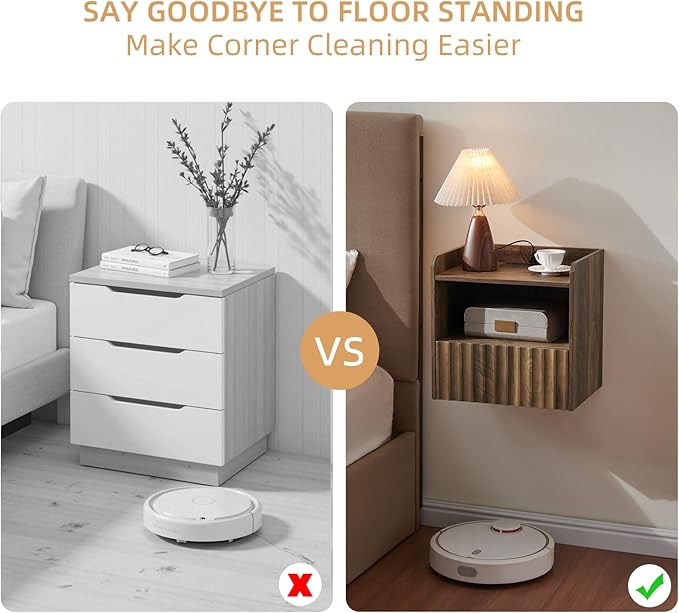 Modern Fluted Floating Nightstand Wall Mounted Set of 2- Bedside Table - Image 4