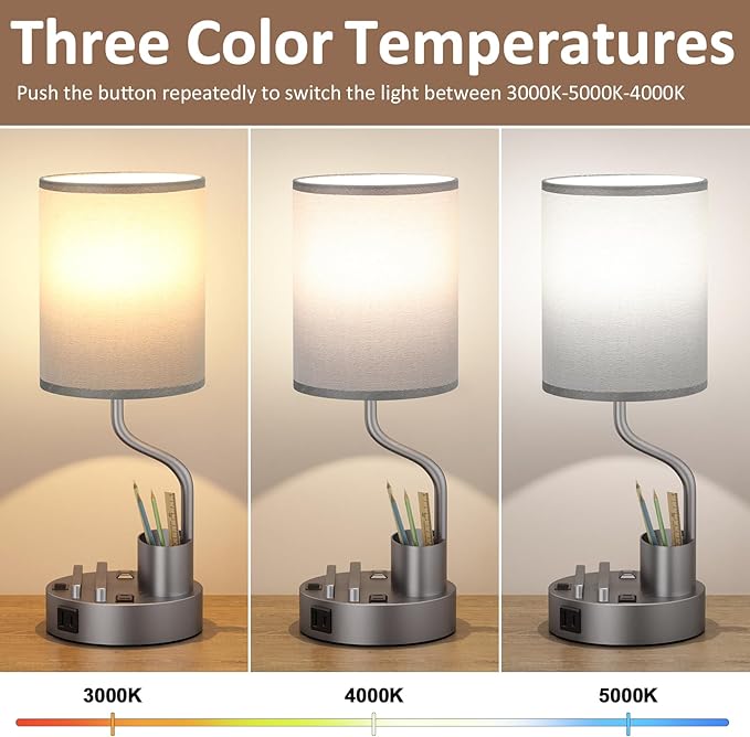 Grey Bedside Table Lamps for Bedroom Set of 2 - Image 3